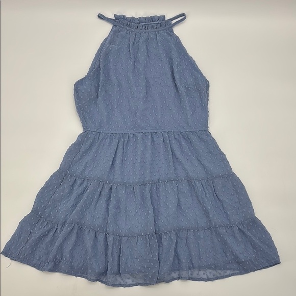 Altar'd State Dresses & Skirts - Altrd State halter mini dress w/ sheer dotted overlay periwinkle blue size L NWT